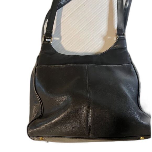 Vntg Etienne Aigner Navy Blue Leather Double Strap Hobo Snap Close Bottom Feet - Picture 8 of 8